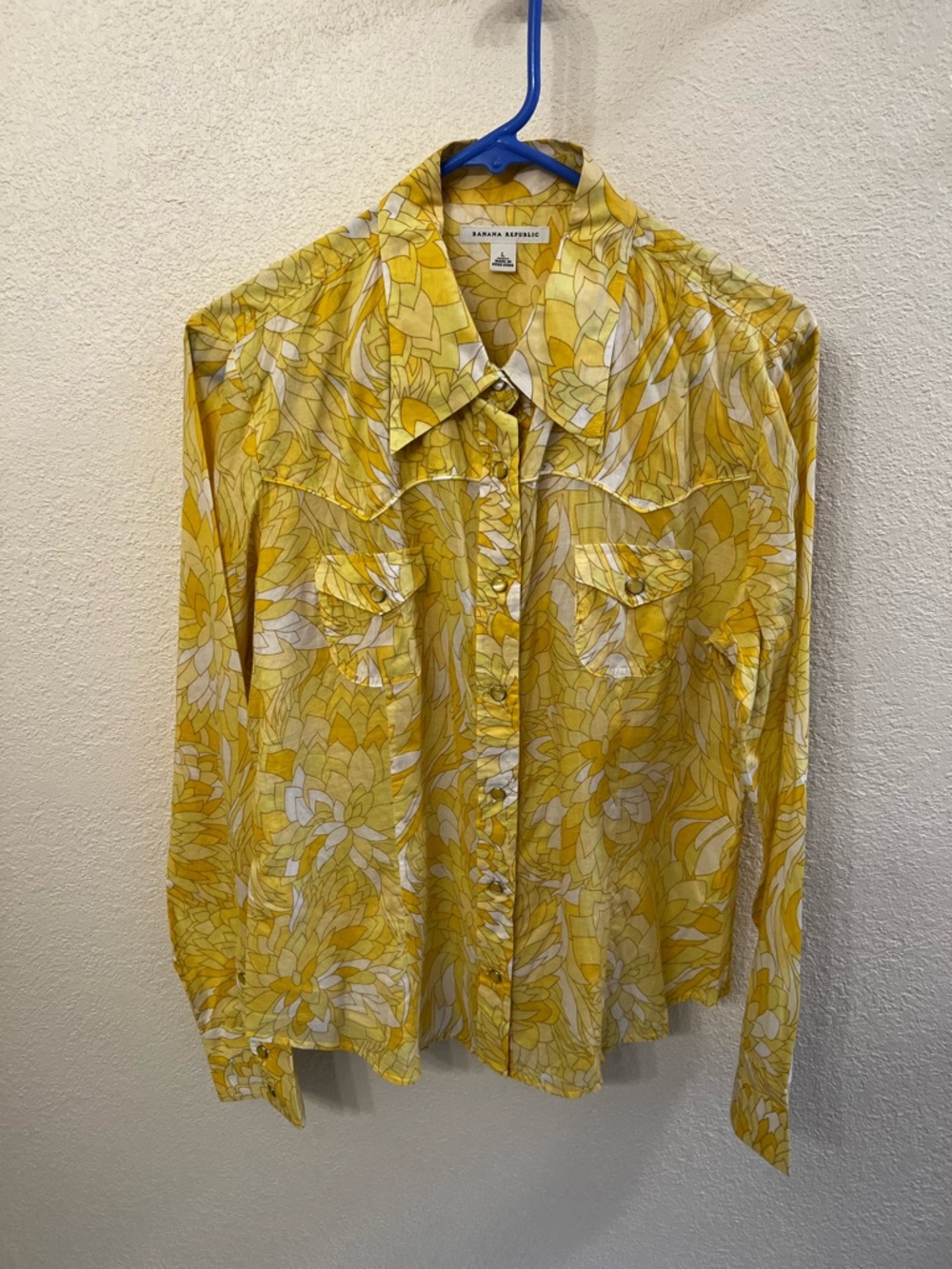 Banana Republic Yellow White Floral Collared Blouse (Size Large)